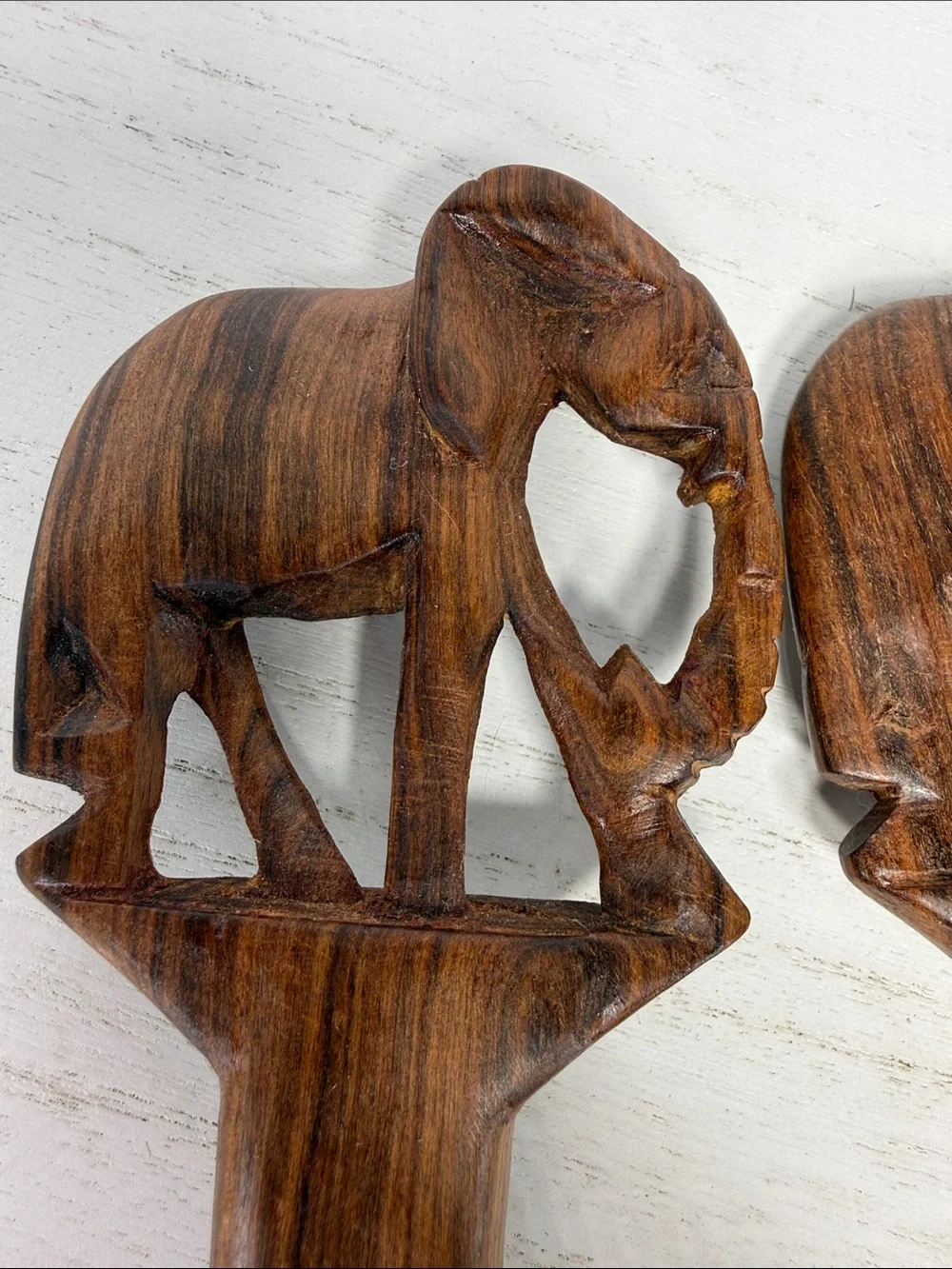 Handcrafted Wood Elephant Salad Serving Set - Dark Brown